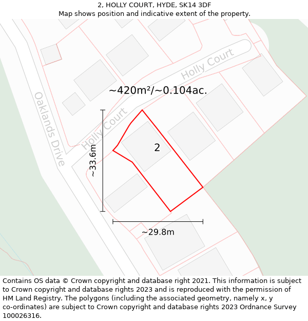 2, HOLLY COURT, HYDE, SK14 3DF: Plot and title map