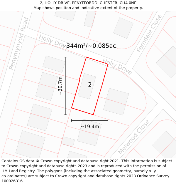 2, HOLLY DRIVE, PENYFFORDD, CHESTER, CH4 0NE: Plot and title map