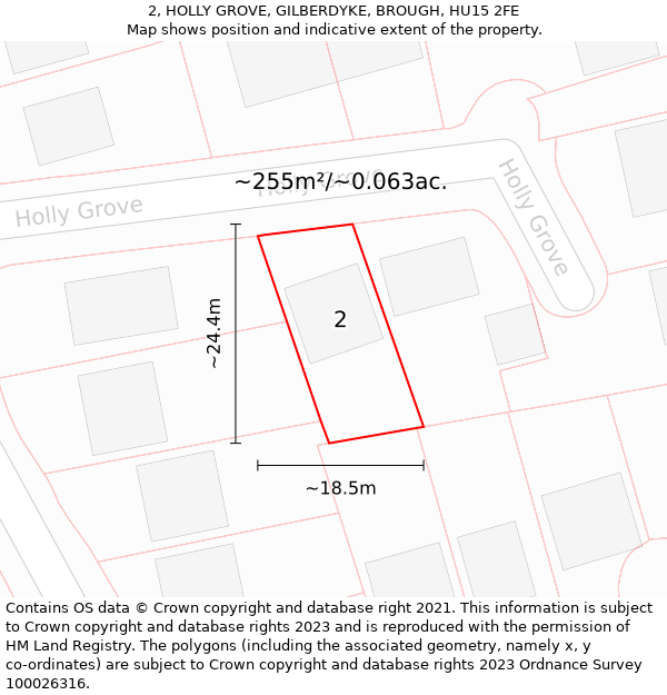 2, HOLLY GROVE, GILBERDYKE, BROUGH, HU15 2FE: Plot and title map