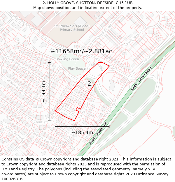 2, HOLLY GROVE, SHOTTON, DEESIDE, CH5 1UR: Plot and title map