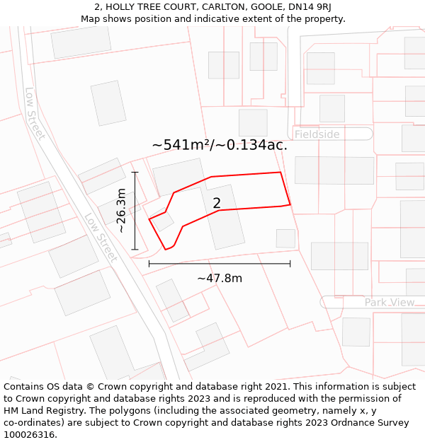 2, HOLLY TREE COURT, CARLTON, GOOLE, DN14 9RJ: Plot and title map