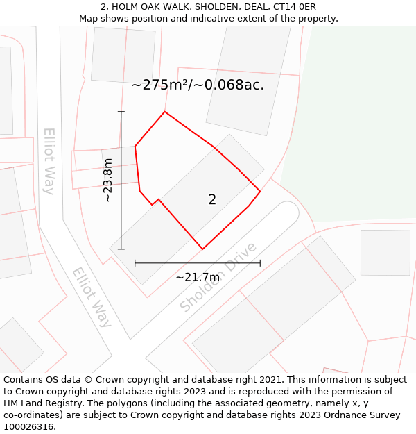 2, HOLM OAK WALK, SHOLDEN, DEAL, CT14 0ER: Plot and title map