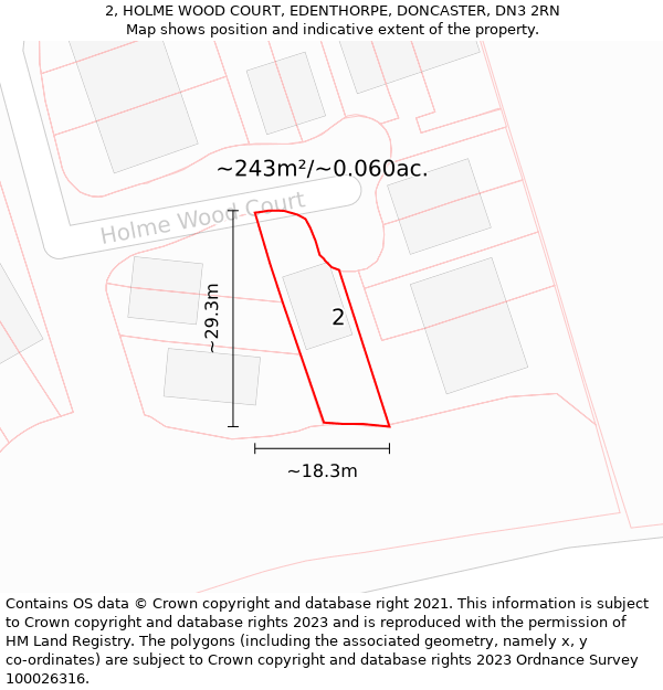 2, HOLME WOOD COURT, EDENTHORPE, DONCASTER, DN3 2RN: Plot and title map