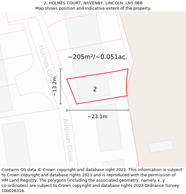 2, HOLMES COURT, NAVENBY, LINCOLN, LN5 0BB: Plot and title map