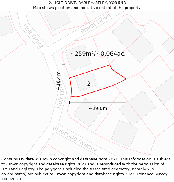 2, HOLT DRIVE, BARLBY, SELBY, YO8 5NB: Plot and title map