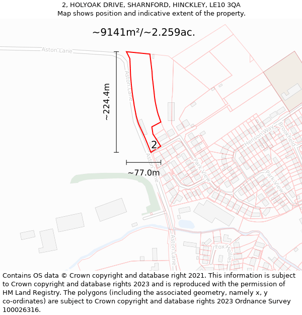 2, HOLYOAK DRIVE, SHARNFORD, HINCKLEY, LE10 3QA: Plot and title map