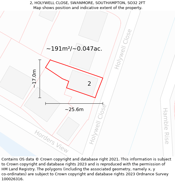 2, HOLYWELL CLOSE, SWANMORE, SOUTHAMPTON, SO32 2FT: Plot and title map