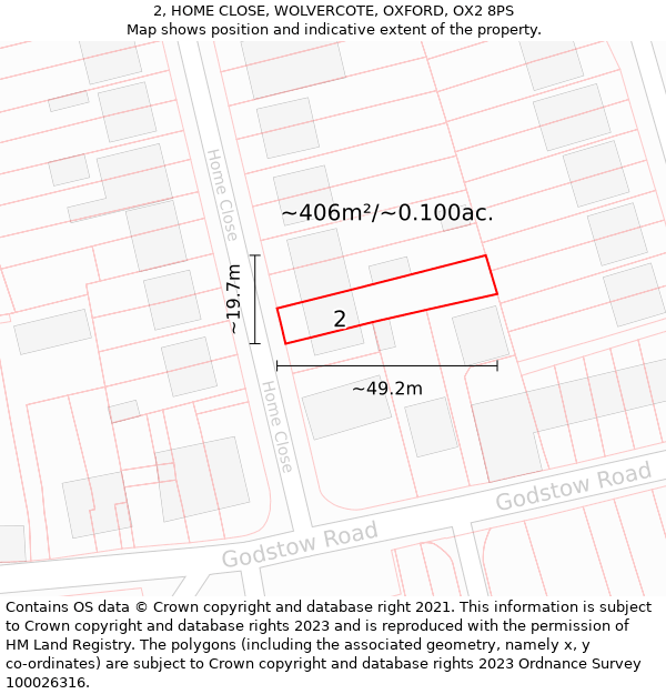 2, HOME CLOSE, WOLVERCOTE, OXFORD, OX2 8PS: Plot and title map