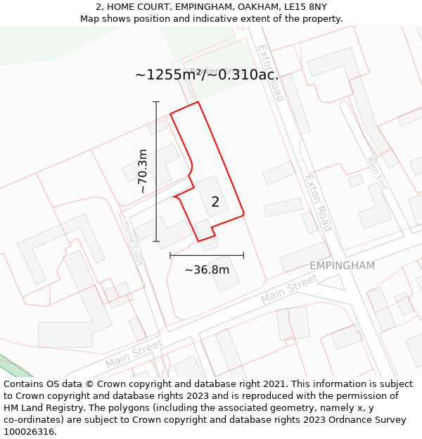 2, HOME COURT, EMPINGHAM, OAKHAM, LE15 8NY: Plot and title map