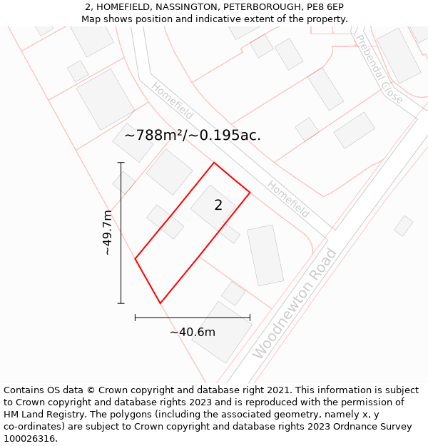 2, HOMEFIELD, NASSINGTON, PETERBOROUGH, PE8 6EP: Plot and title map