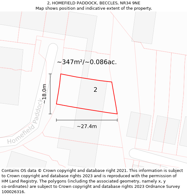 2, HOMEFIELD PADDOCK, BECCLES, NR34 9NE: Plot and title map