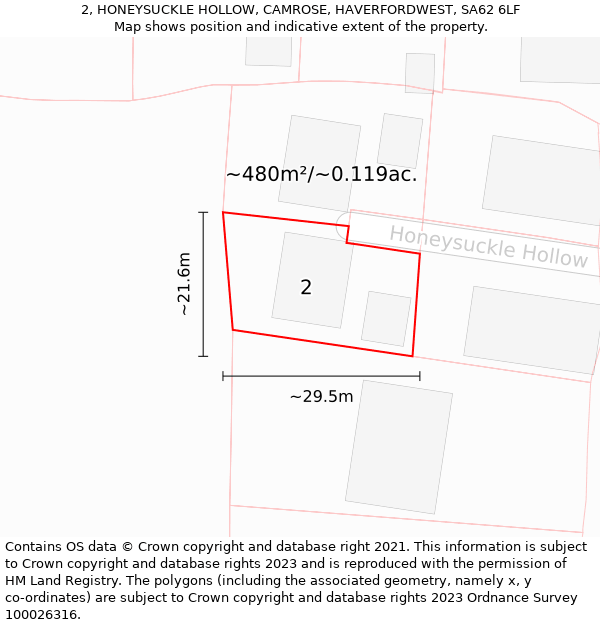 2, HONEYSUCKLE HOLLOW, CAMROSE, HAVERFORDWEST, SA62 6LF: Plot and title map