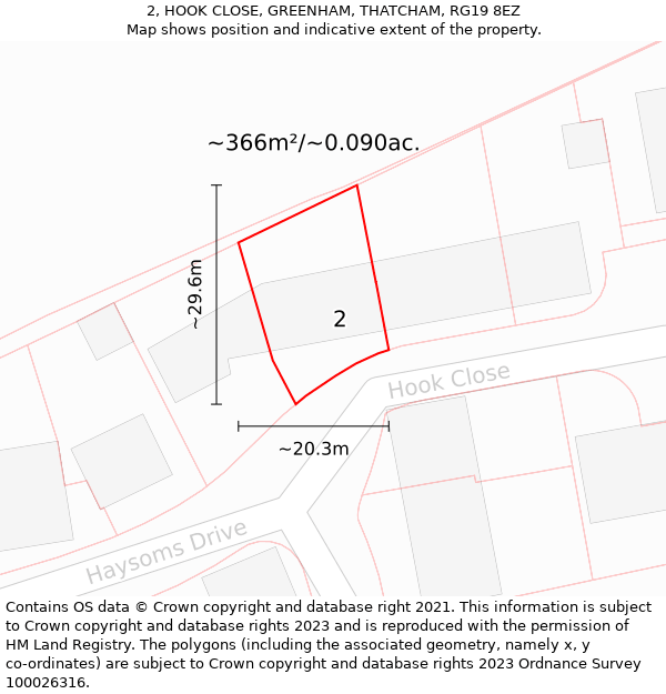 2, HOOK CLOSE, GREENHAM, THATCHAM, RG19 8EZ: Plot and title map