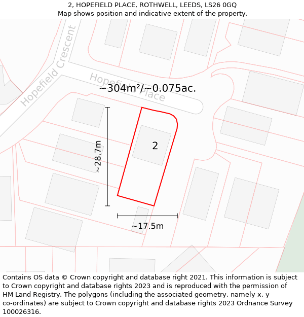 2, HOPEFIELD PLACE, ROTHWELL, LEEDS, LS26 0GQ: Plot and title map