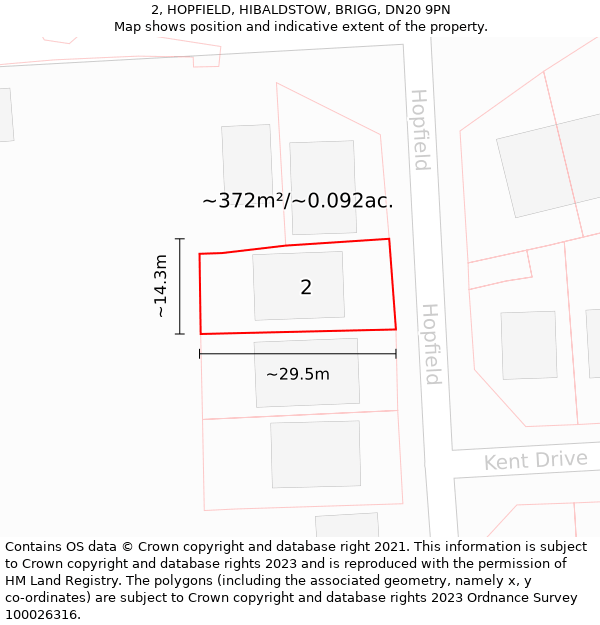 2, HOPFIELD, HIBALDSTOW, BRIGG, DN20 9PN: Plot and title map