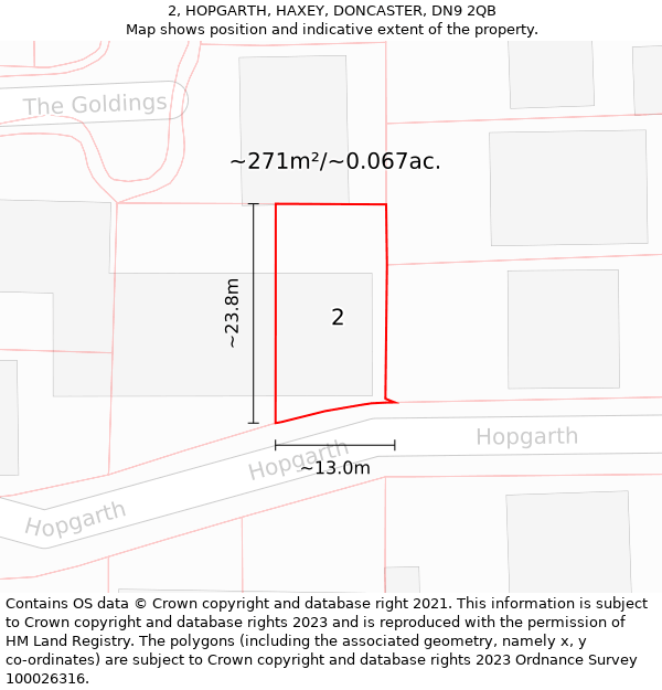 2, HOPGARTH, HAXEY, DONCASTER, DN9 2QB: Plot and title map