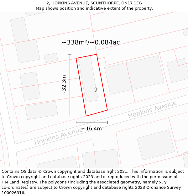 2, HOPKINS AVENUE, SCUNTHORPE, DN17 1EG: Plot and title map