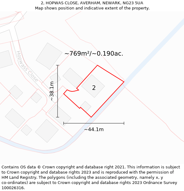 2, HOPWAS CLOSE, AVERHAM, NEWARK, NG23 5UA: Plot and title map