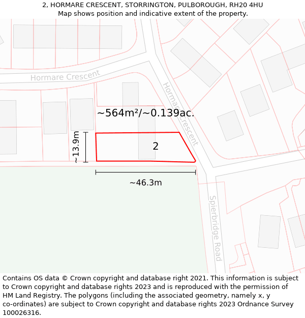 2, HORMARE CRESCENT, STORRINGTON, PULBOROUGH, RH20 4HU: Plot and title map