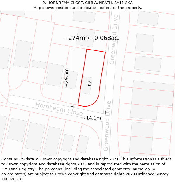 2, HORNBEAM CLOSE, CIMLA, NEATH, SA11 3XA: Plot and title map