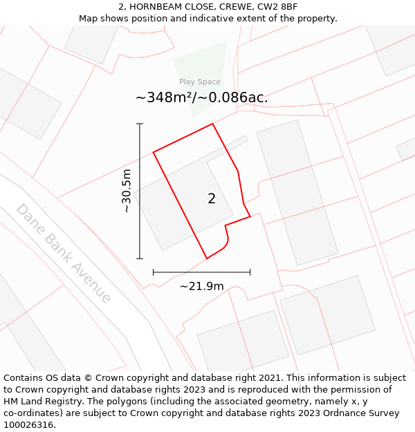 2, HORNBEAM CLOSE, CREWE, CW2 8BF: Plot and title map