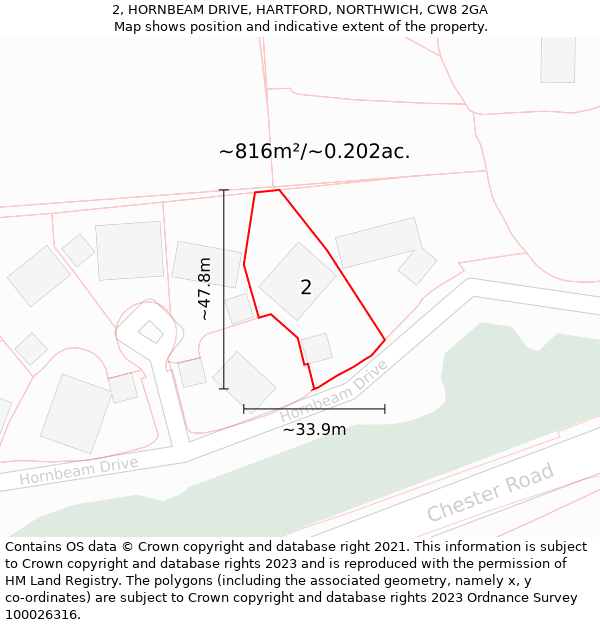 2, HORNBEAM DRIVE, HARTFORD, NORTHWICH, CW8 2GA: Plot and title map