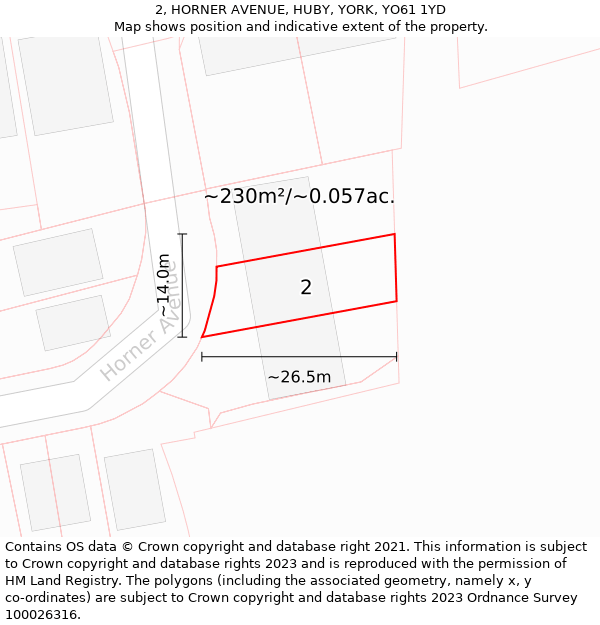 2, HORNER AVENUE, HUBY, YORK, YO61 1YD: Plot and title map