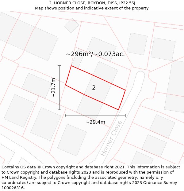 2, HORNER CLOSE, ROYDON, DISS, IP22 5SJ: Plot and title map