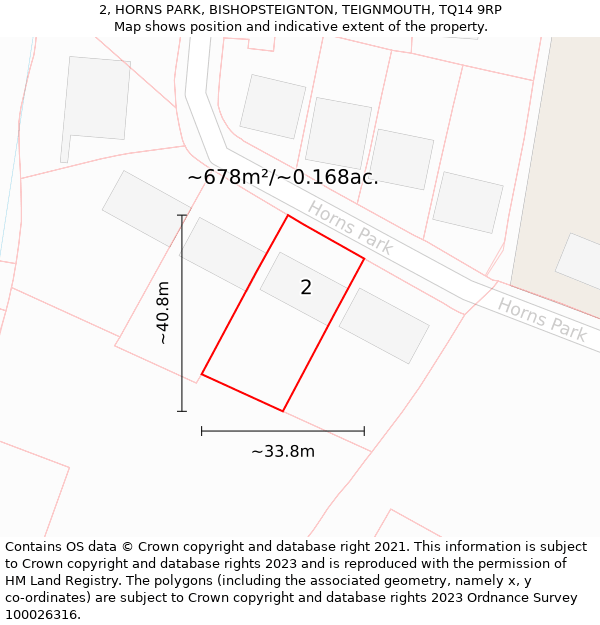 2, HORNS PARK, BISHOPSTEIGNTON, TEIGNMOUTH, TQ14 9RP: Plot and title map