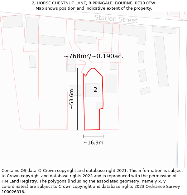 2, HORSE CHESTNUT LANE, RIPPINGALE, BOURNE, PE10 0TW: Plot and title map