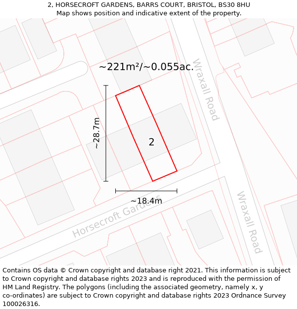 2, HORSECROFT GARDENS, BARRS COURT, BRISTOL, BS30 8HU: Plot and title map