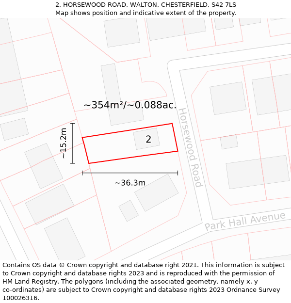 2, HORSEWOOD ROAD, WALTON, CHESTERFIELD, S42 7LS: Plot and title map