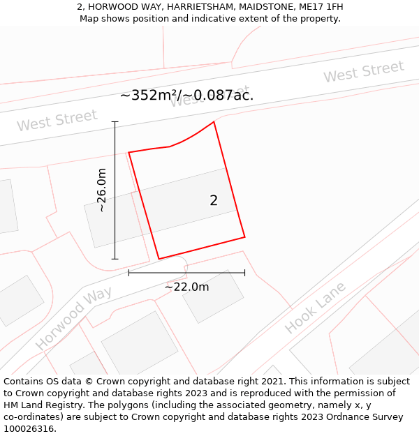 2, HORWOOD WAY, HARRIETSHAM, MAIDSTONE, ME17 1FH: Plot and title map