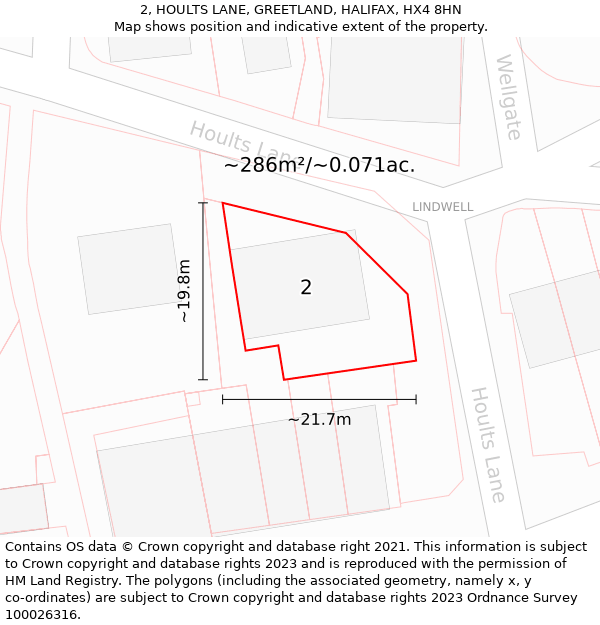 2, HOULTS LANE, GREETLAND, HALIFAX, HX4 8HN: Plot and title map