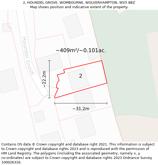 2, HOUNDEL GROVE, WOMBOURNE, WOLVERHAMPTON, WV5 8BZ: Plot and title map