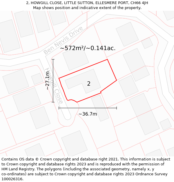 2, HOWGILL CLOSE, LITTLE SUTTON, ELLESMERE PORT, CH66 4JH: Plot and title map