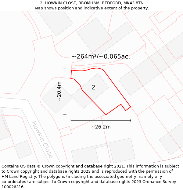 2, HOWKIN CLOSE, BROMHAM, BEDFORD, MK43 8TN: Plot and title map