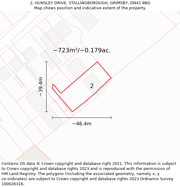 2, HUNSLEY DRIVE, STALLINGBOROUGH, GRIMSBY, DN41 8BG: Plot and title map