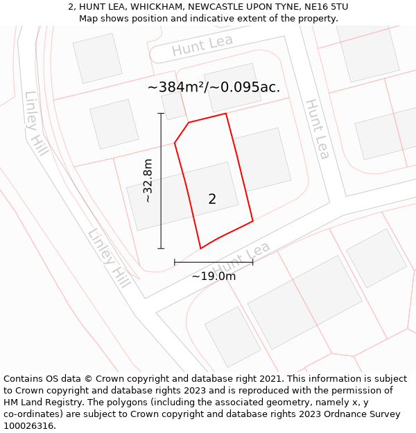 2, HUNT LEA, WHICKHAM, NEWCASTLE UPON TYNE, NE16 5TU: Plot and title map