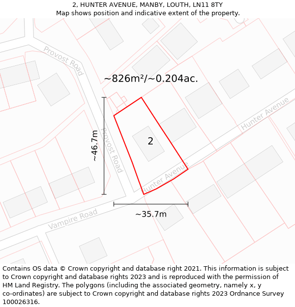 2, HUNTER AVENUE, MANBY, LOUTH, LN11 8TY: Plot and title map