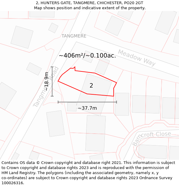 2, HUNTERS GATE, TANGMERE, CHICHESTER, PO20 2GT: Plot and title map