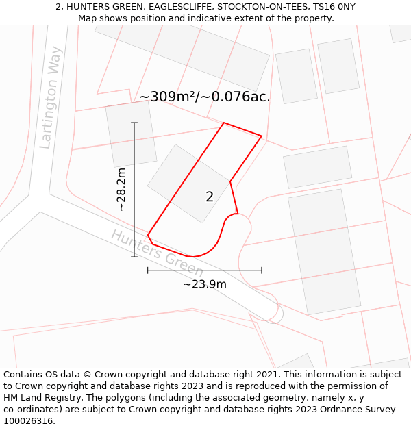 2, HUNTERS GREEN, EAGLESCLIFFE, STOCKTON-ON-TEES, TS16 0NY: Plot and title map