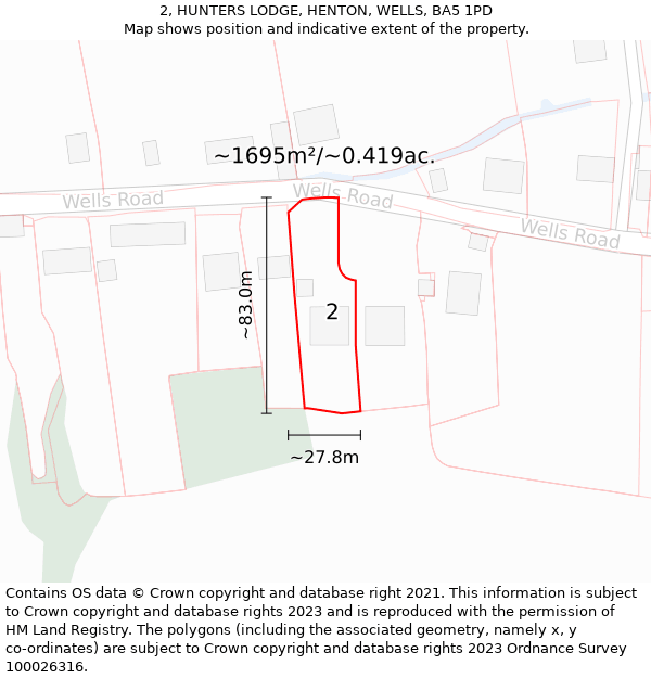 2, HUNTERS LODGE, HENTON, WELLS, BA5 1PD: Plot and title map