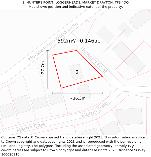 2, HUNTERS POINT, LOGGERHEADS, MARKET DRAYTON, TF9 4DQ: Plot and title map