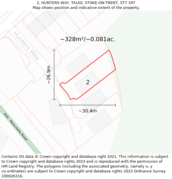 2, HUNTERS WAY, TALKE, STOKE-ON-TRENT, ST7 1RT: Plot and title map