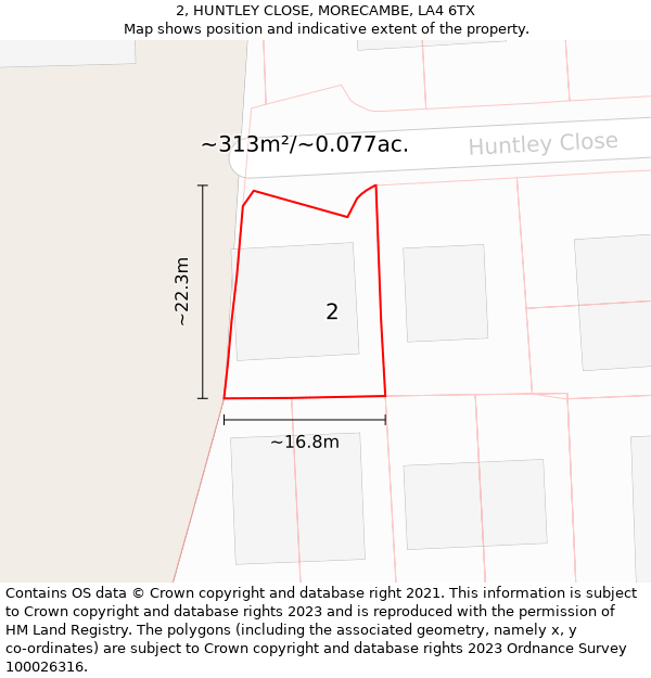 2, HUNTLEY CLOSE, MORECAMBE, LA4 6TX: Plot and title map