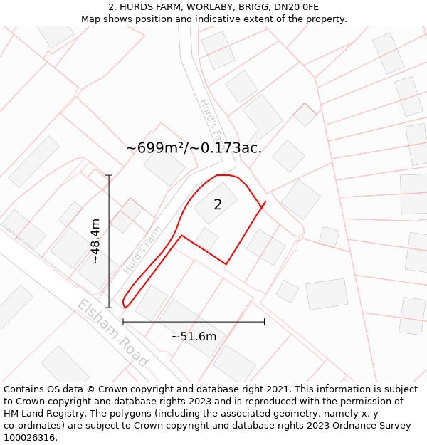 2, HURDS FARM, WORLABY, BRIGG, DN20 0FE: Plot and title map