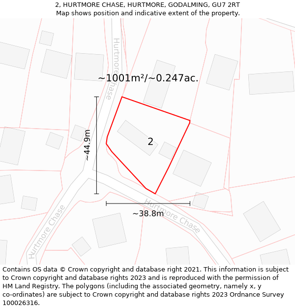 2, HURTMORE CHASE, HURTMORE, GODALMING, GU7 2RT: Plot and title map