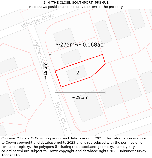 2, HYTHE CLOSE, SOUTHPORT, PR8 6UB: Plot and title map