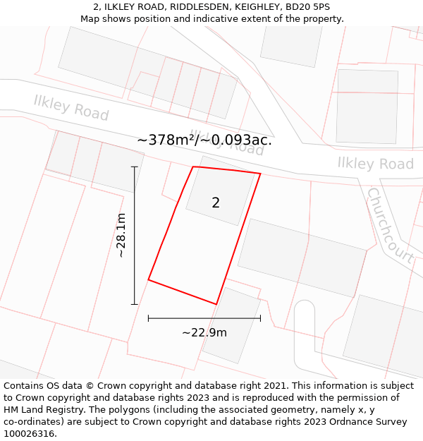 2, ILKLEY ROAD, RIDDLESDEN, KEIGHLEY, BD20 5PS: Plot and title map